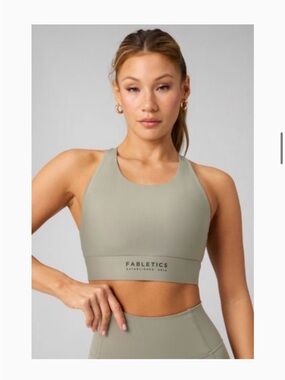 Fabletics Olive Sage High-Neck Sports Bra